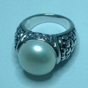 Honora 14.5mm Freshwater Pearl Button Pearl Silver Ring